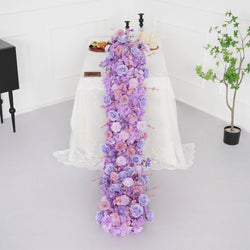 Uflower Purple Rose Table Runner Sofa Floral Wedding Backdrop Decor