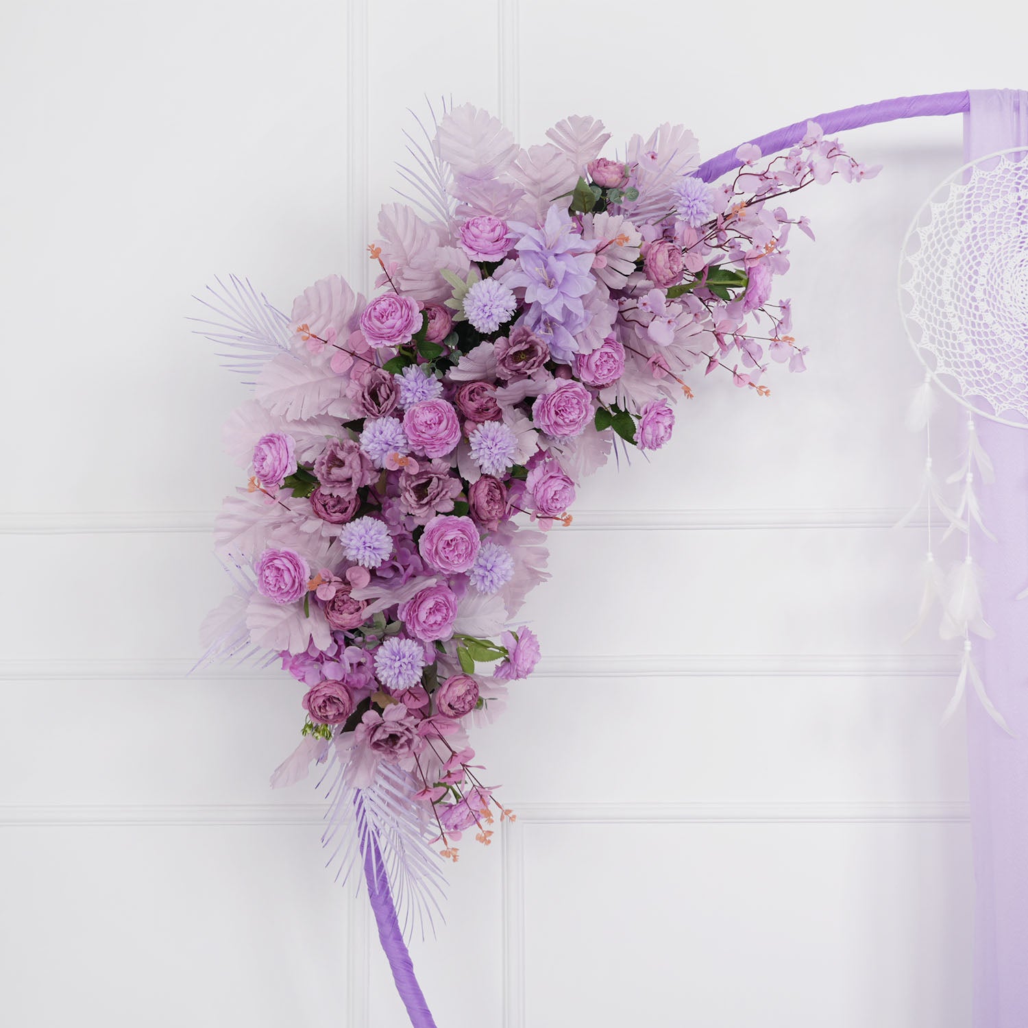 Artificial Purple Wedding KT Backdrop Flower Row Decor