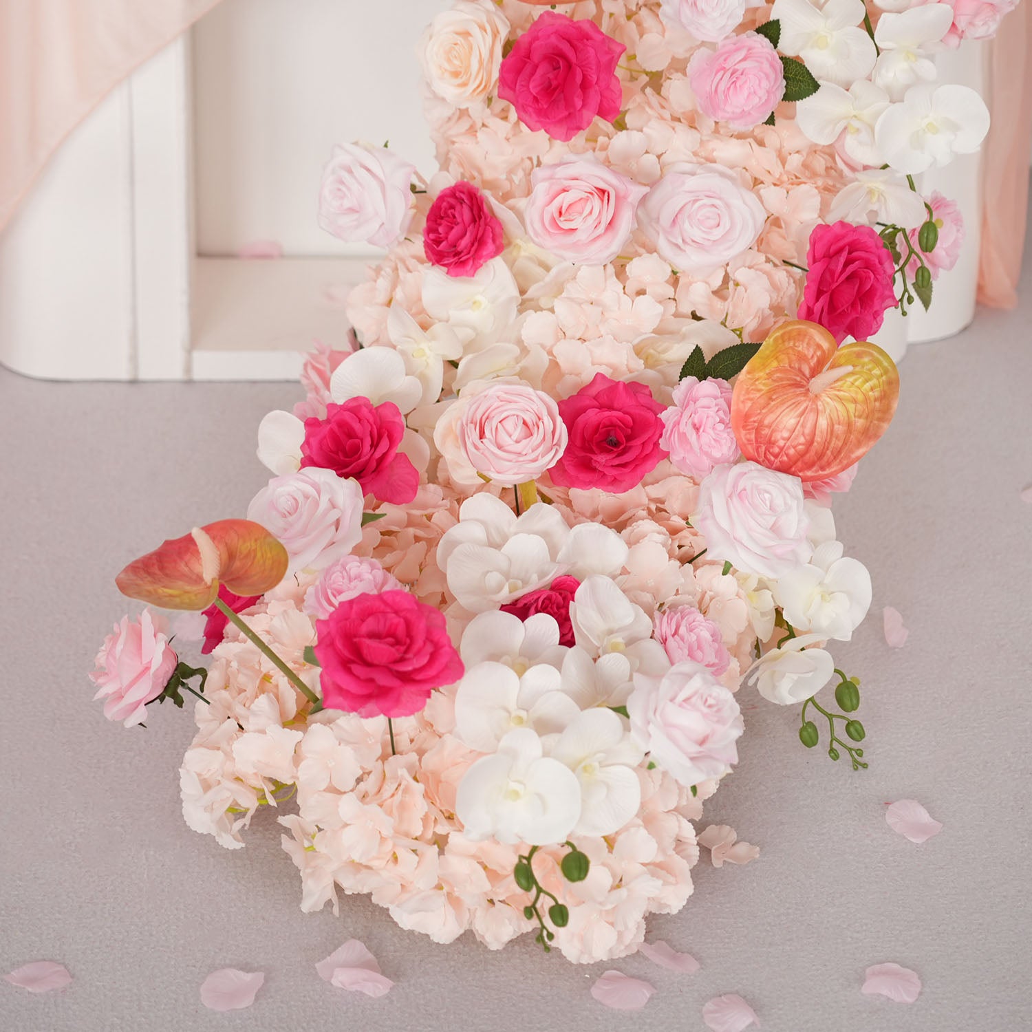 Uflower Pink Rose Floral Door Arch Wedding Party Backdrop Decoration