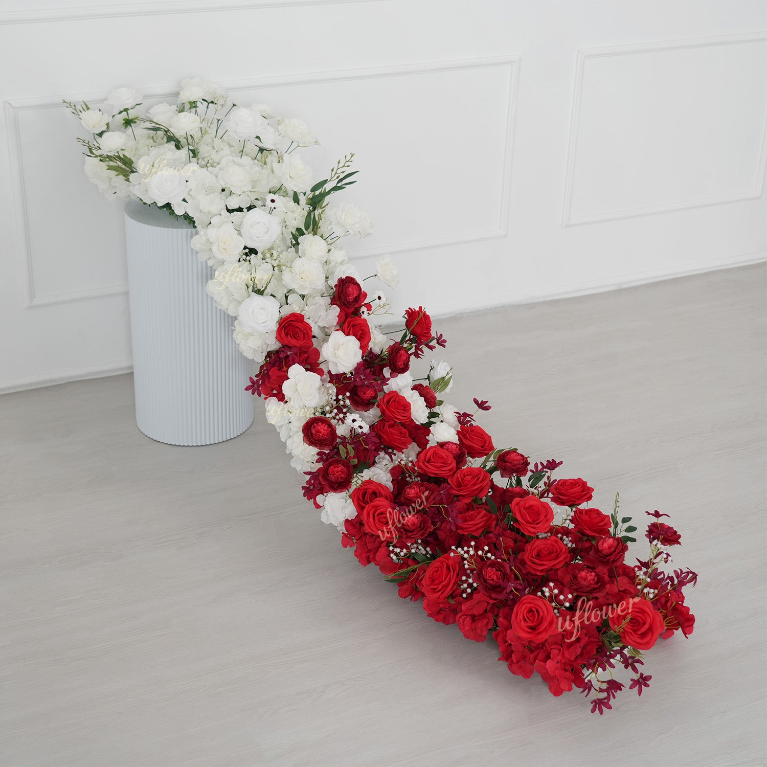 Uflower Artificial Red White Rose Flower Row Wedding KT Backdrop Decor