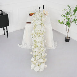 Uflower White Rose Table Runner Sofa Floral Wedding Backdrop Decor