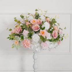 Uflower Pink White Rose Green Leaf Table Centerpieces Floral Ball Wedding Decoration