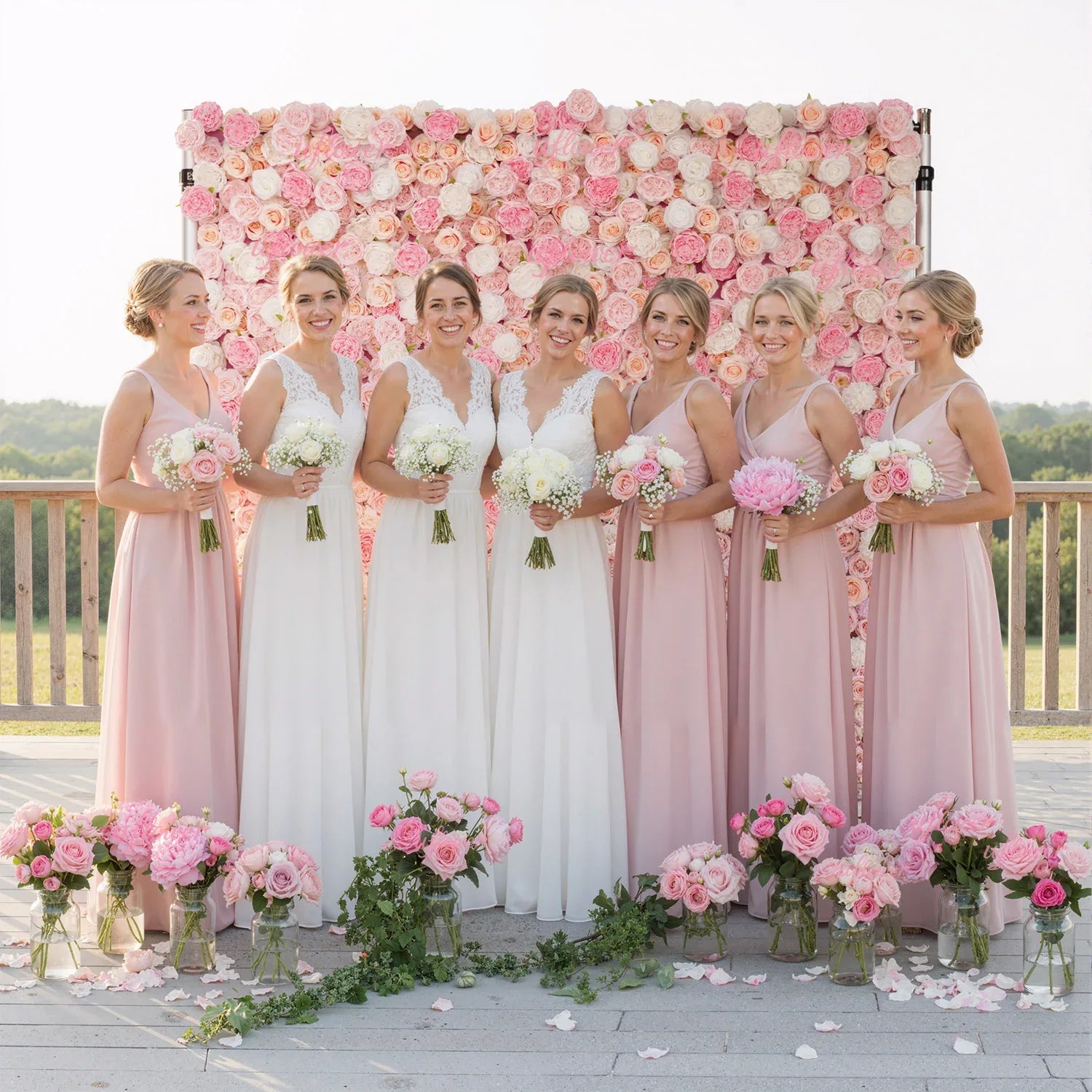 Uflower Artificial Pink Rose Wall Wedding Backdrop Decor - Uflower