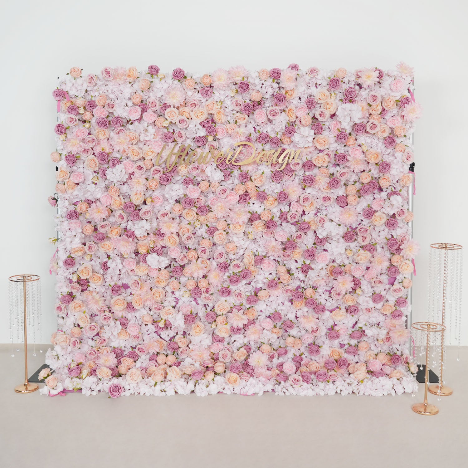 Uflower Artificial Pink Champagne Rose 5D Wedding Flower Wall