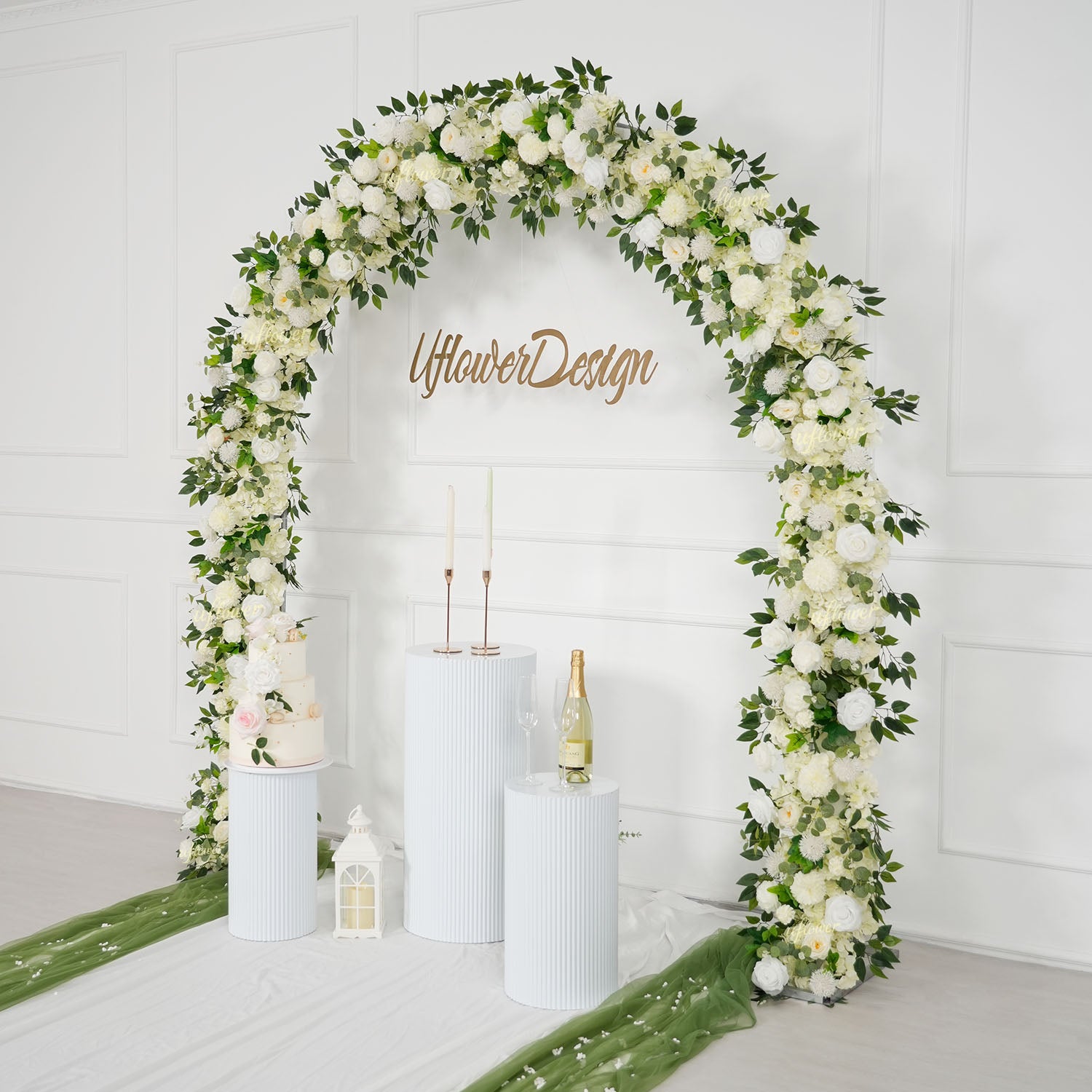 Uflower White Rose Greenery Floral Door Arch Wedding Party Backdrop Decoration