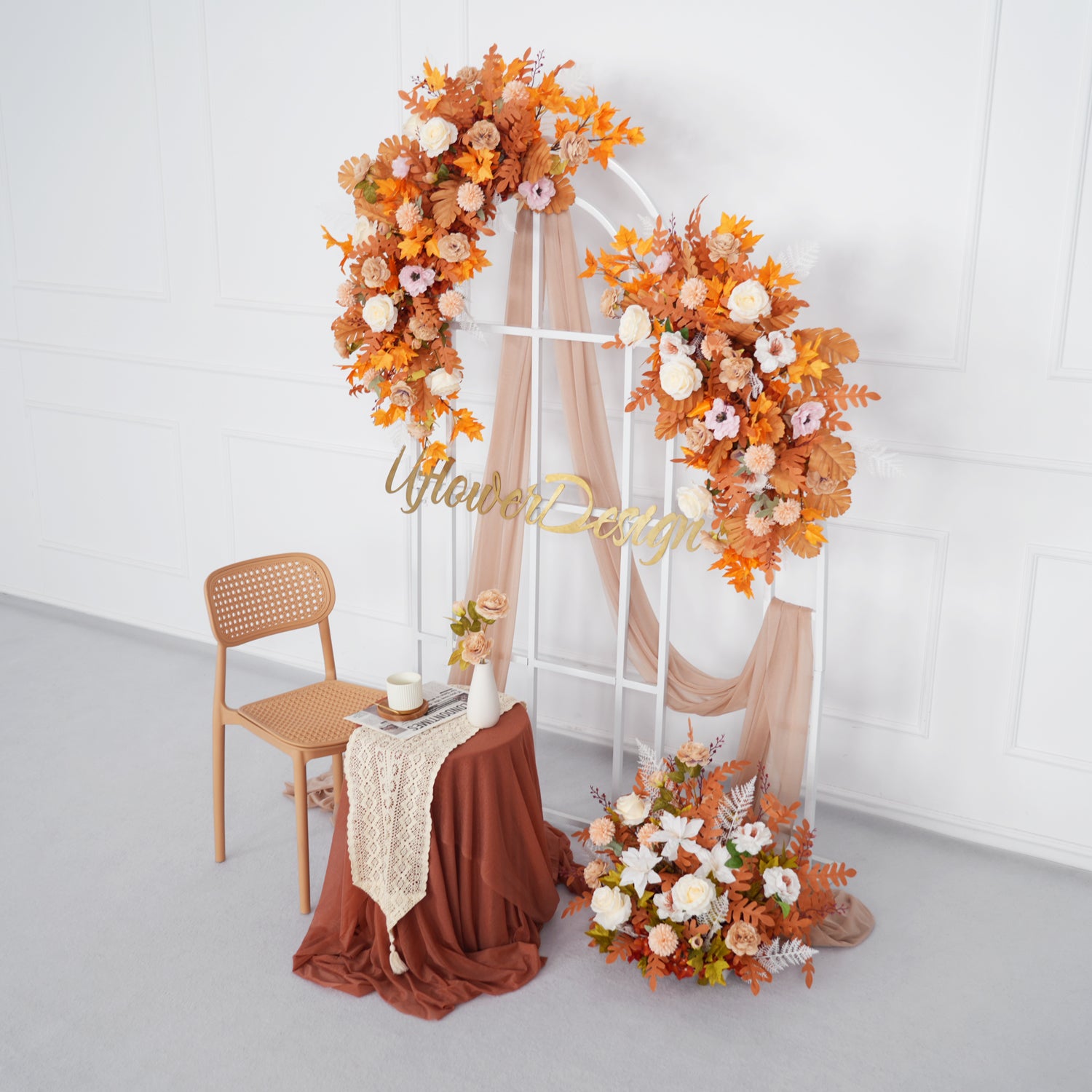 Artificial Orange Wedding KT Backdrop Flower Row Decor