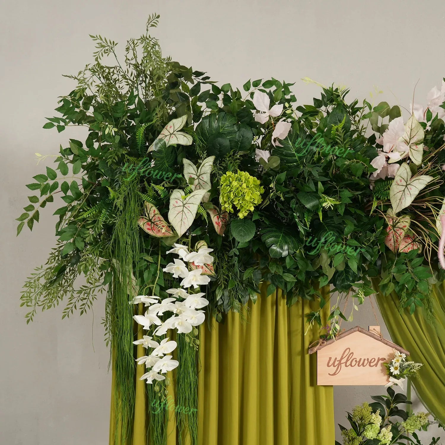 Uflower Artificial Green Leaves Flower Row Wedding KT Backdrop Decor MC80258-01 - Uflower