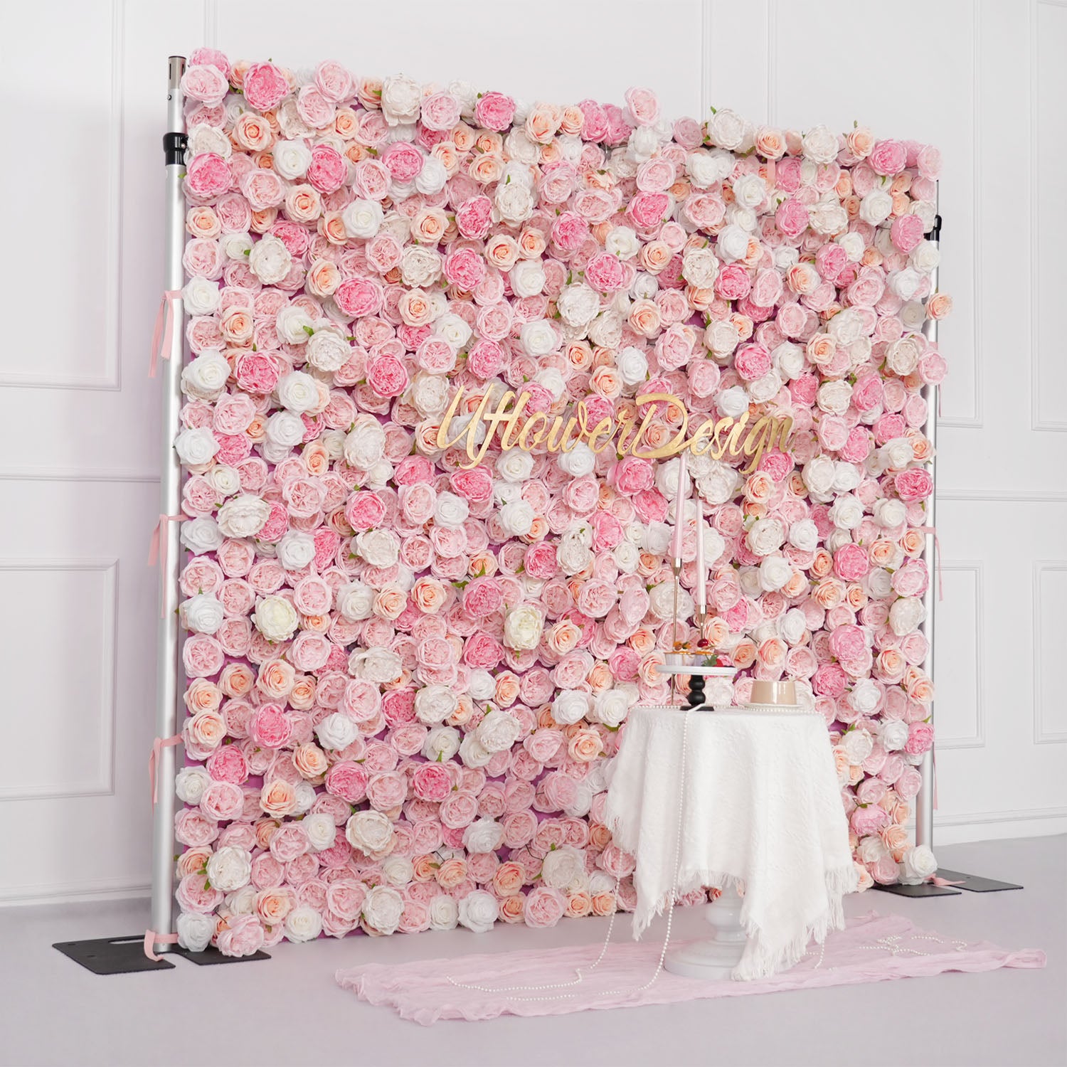 Uflower Artificial Pink Rose Wall Wedding Backdrop Decor