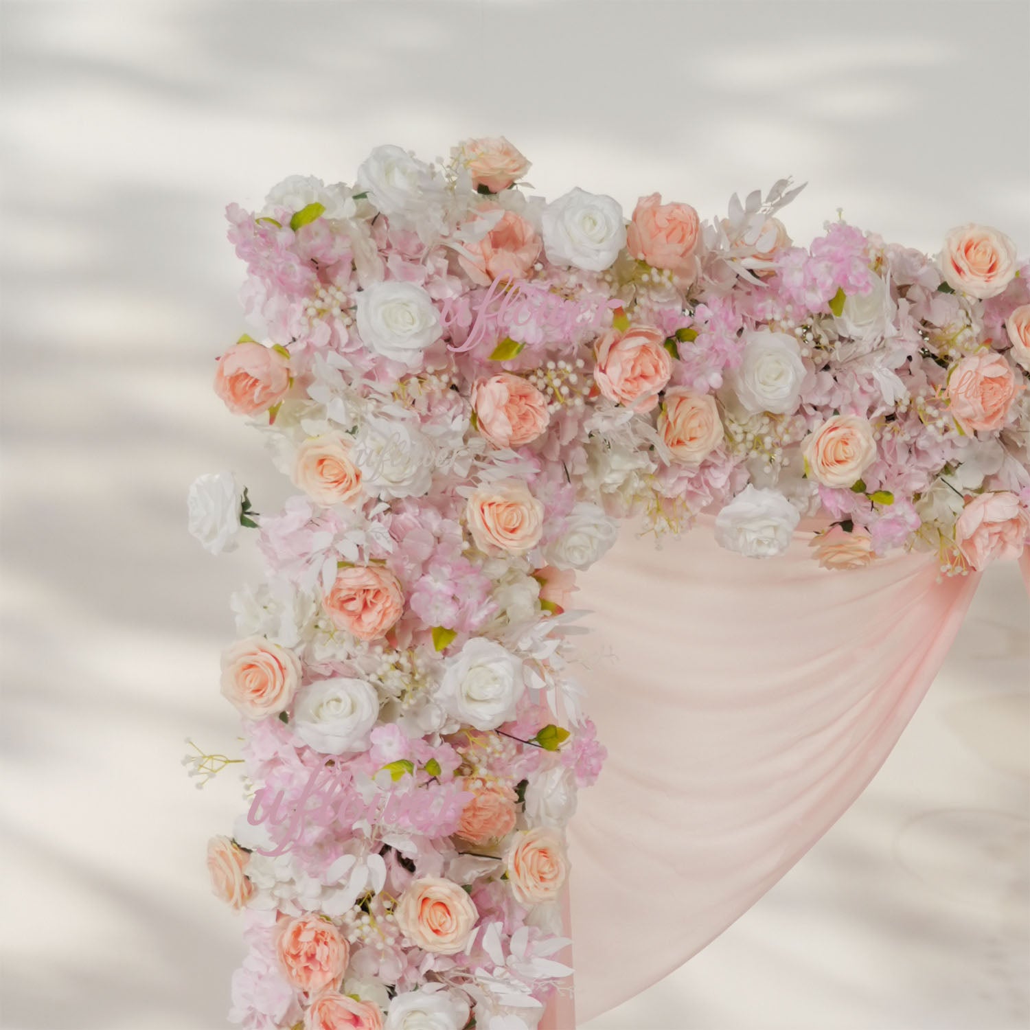 Uflower Pink White Rose Floral Square Arch Wedding Party Backdrop Decoration