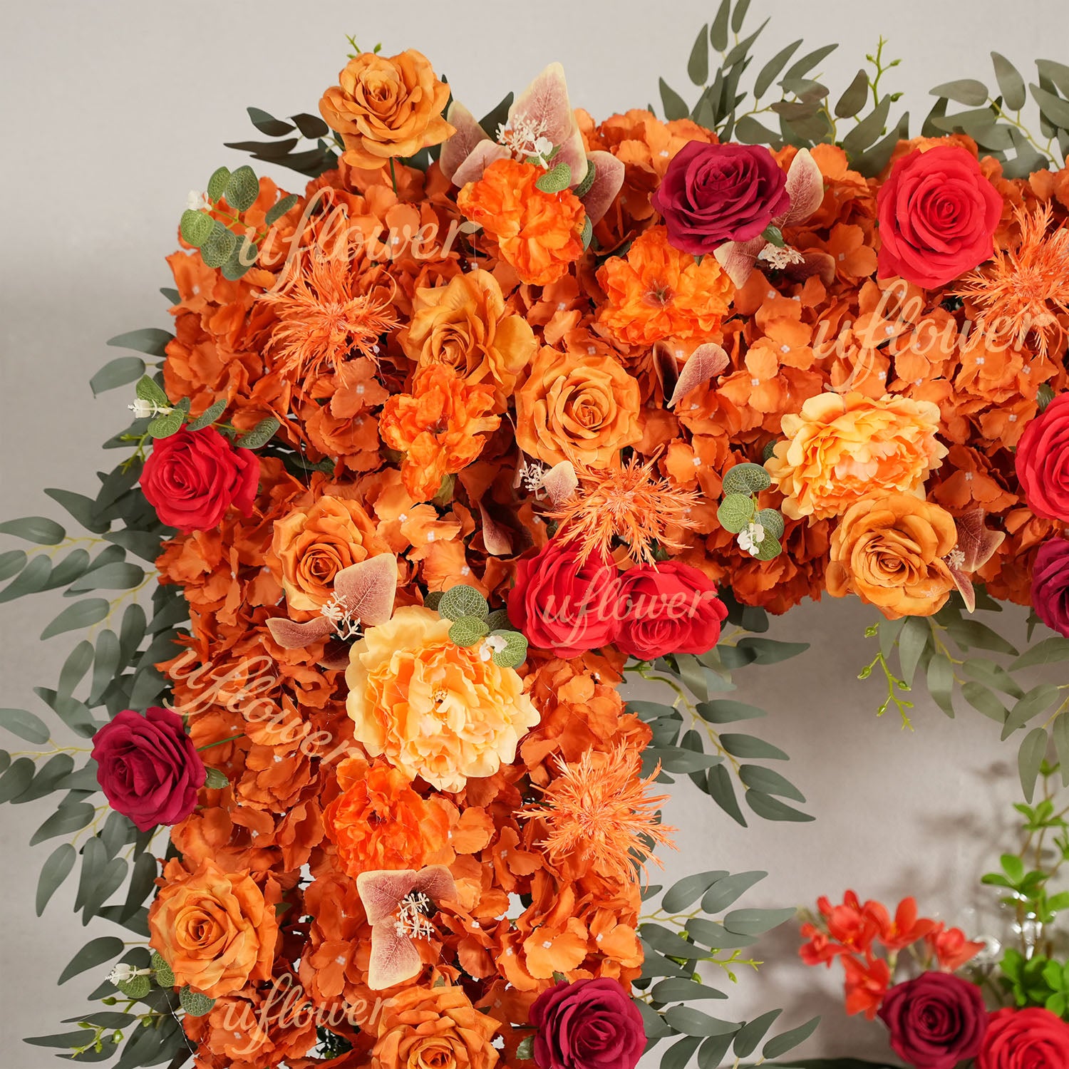 Uflower Orange Red Rose Floral Square Arch Wedding Party Ceremony Backdrop Decor