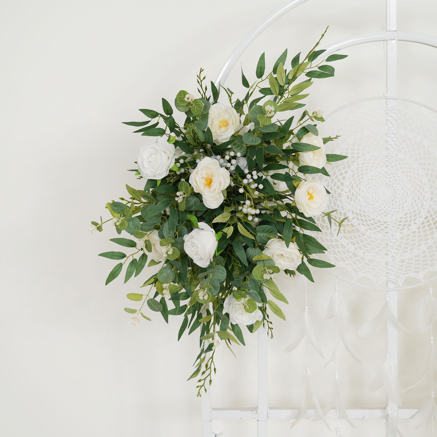 Artificial White Green Wedding KT Backdrop Flower Row Decor