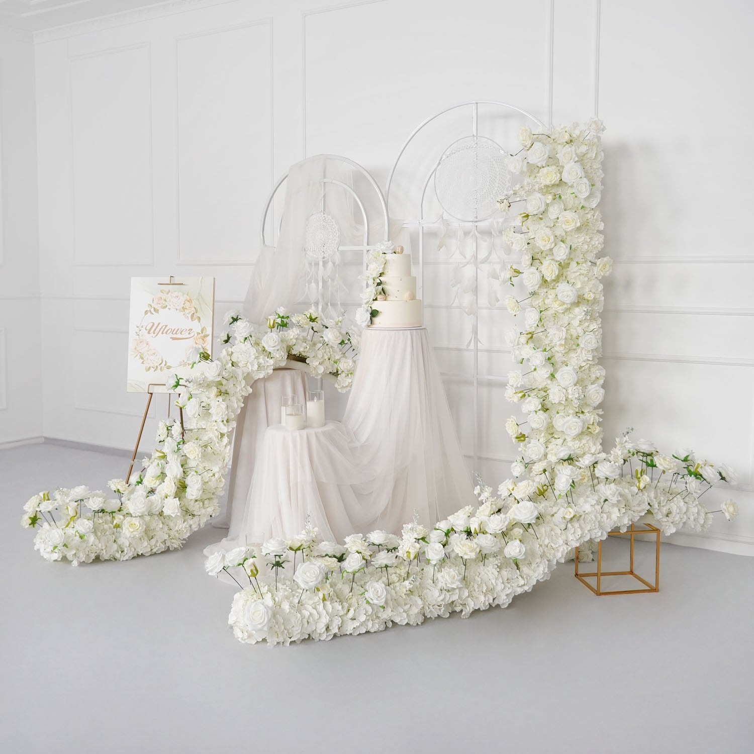 Uflower White Sofa Table Runner Floor Flower Arrangement