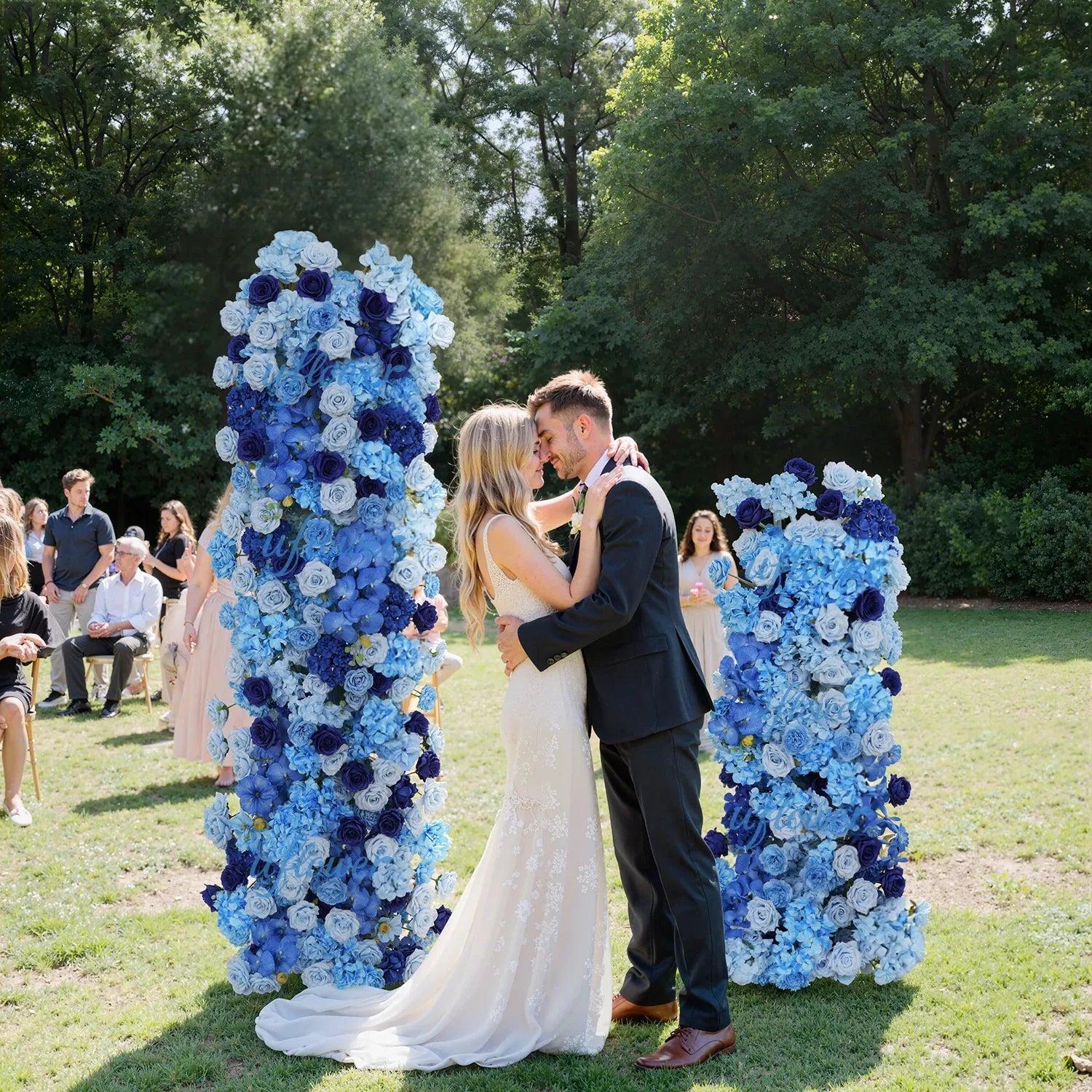 Artificial Blue Rose Wedding KT Background Board Decor Flower Row - Uflower