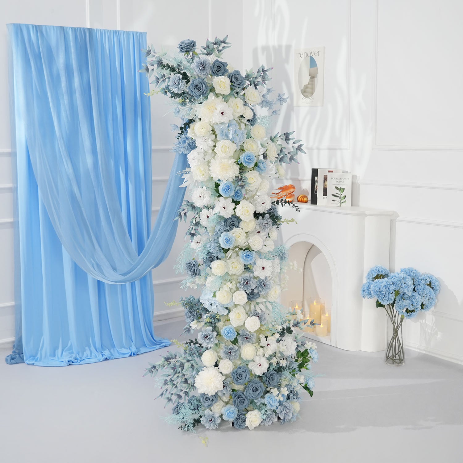 Uflower Horn Arch Blue White 5D Floral Arrangement Wedding Decor