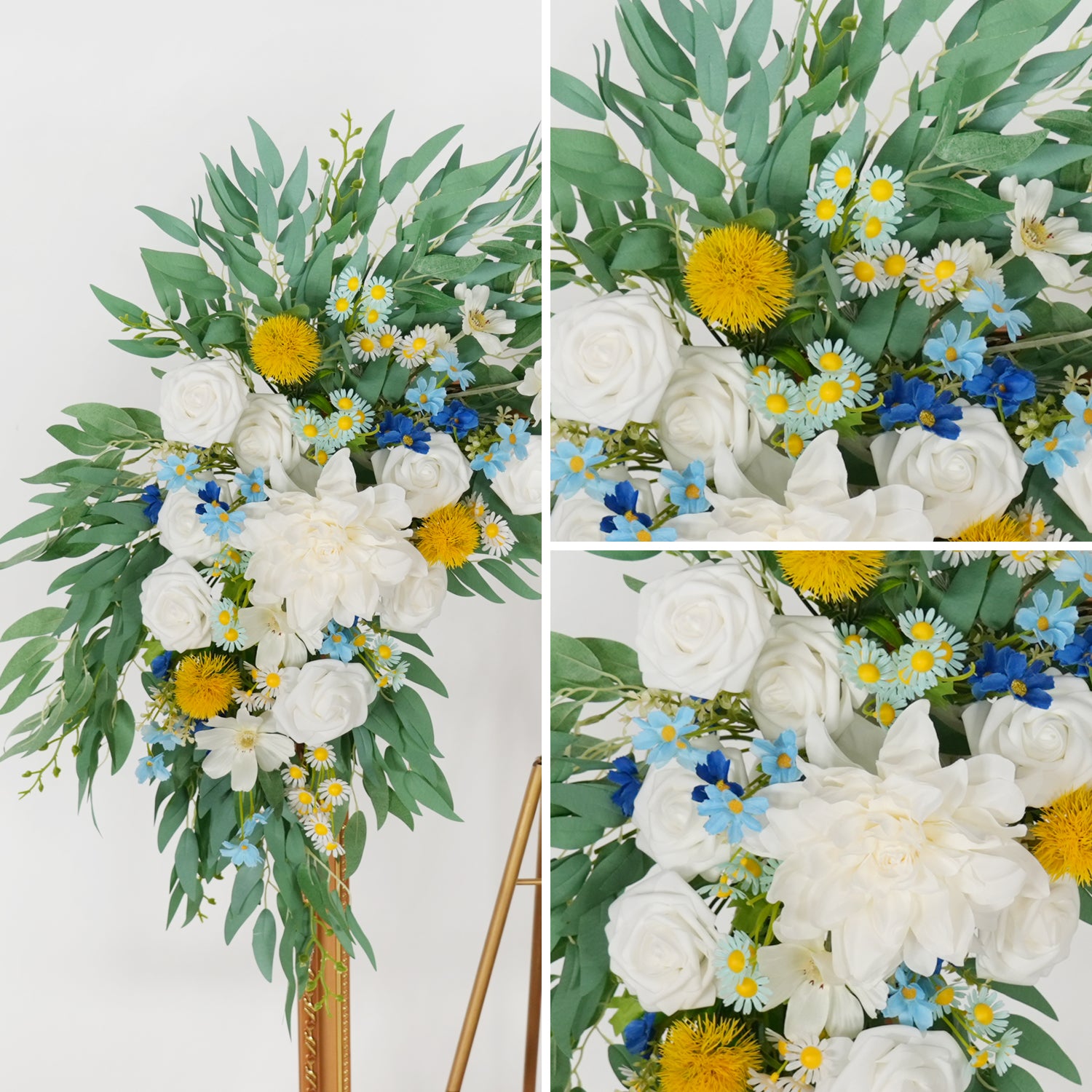 Uflower Rose Green White Flower Willow Leaf Wedding Welcome Flower Floral Decor