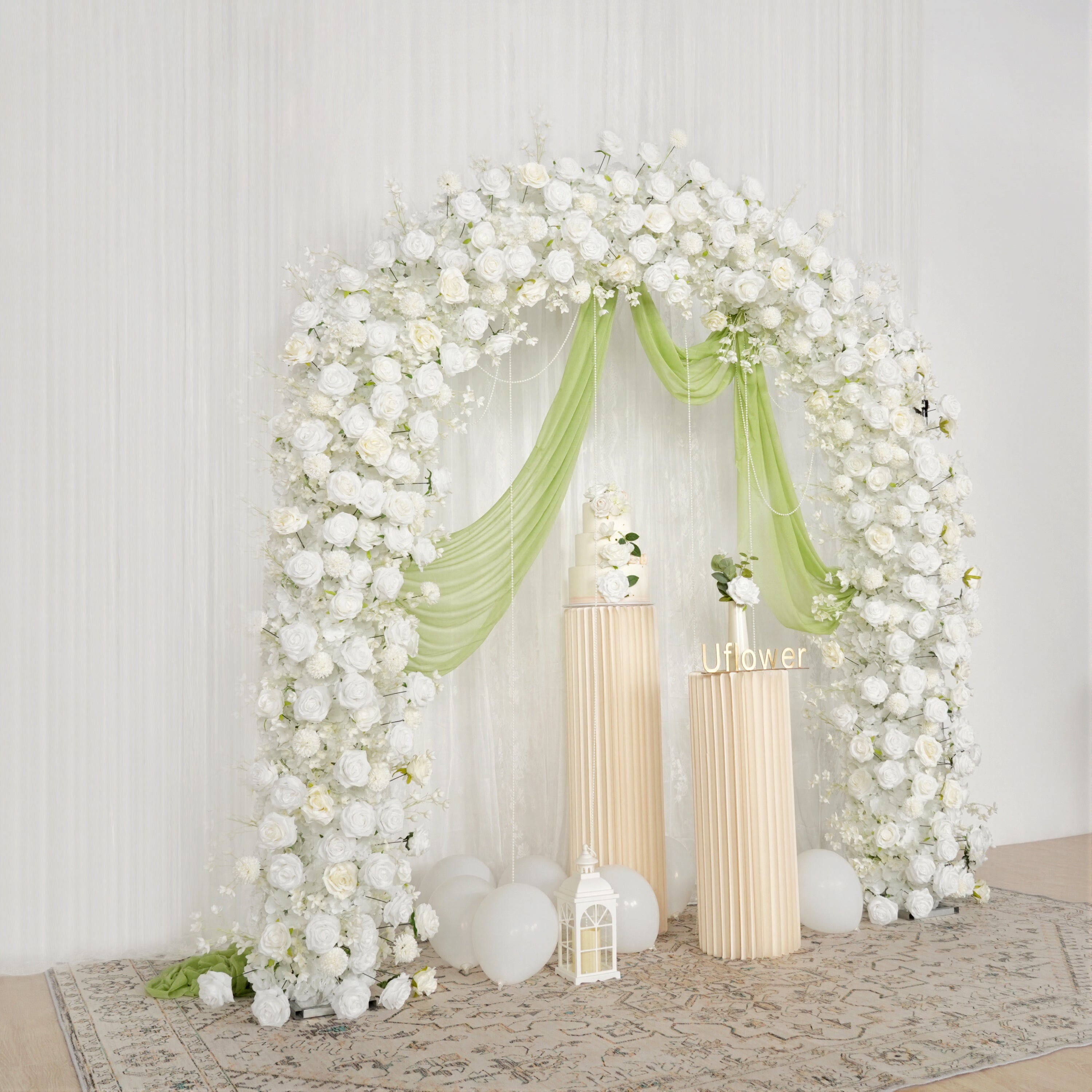 Uflower White Rose Floral Door Arch Wedding Party Backdrop Decoration