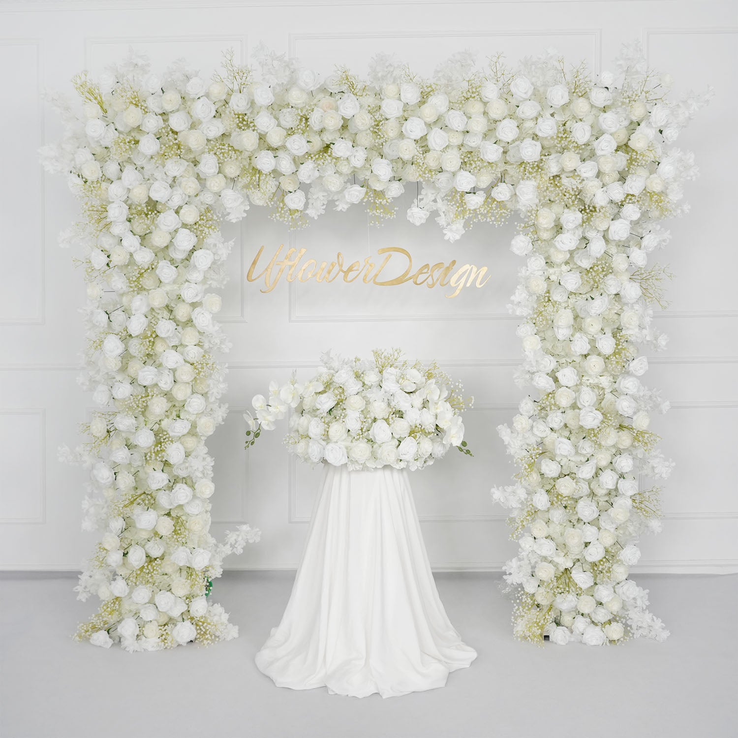 White Baby breath Rose Wedding Backdrop Arch Decor