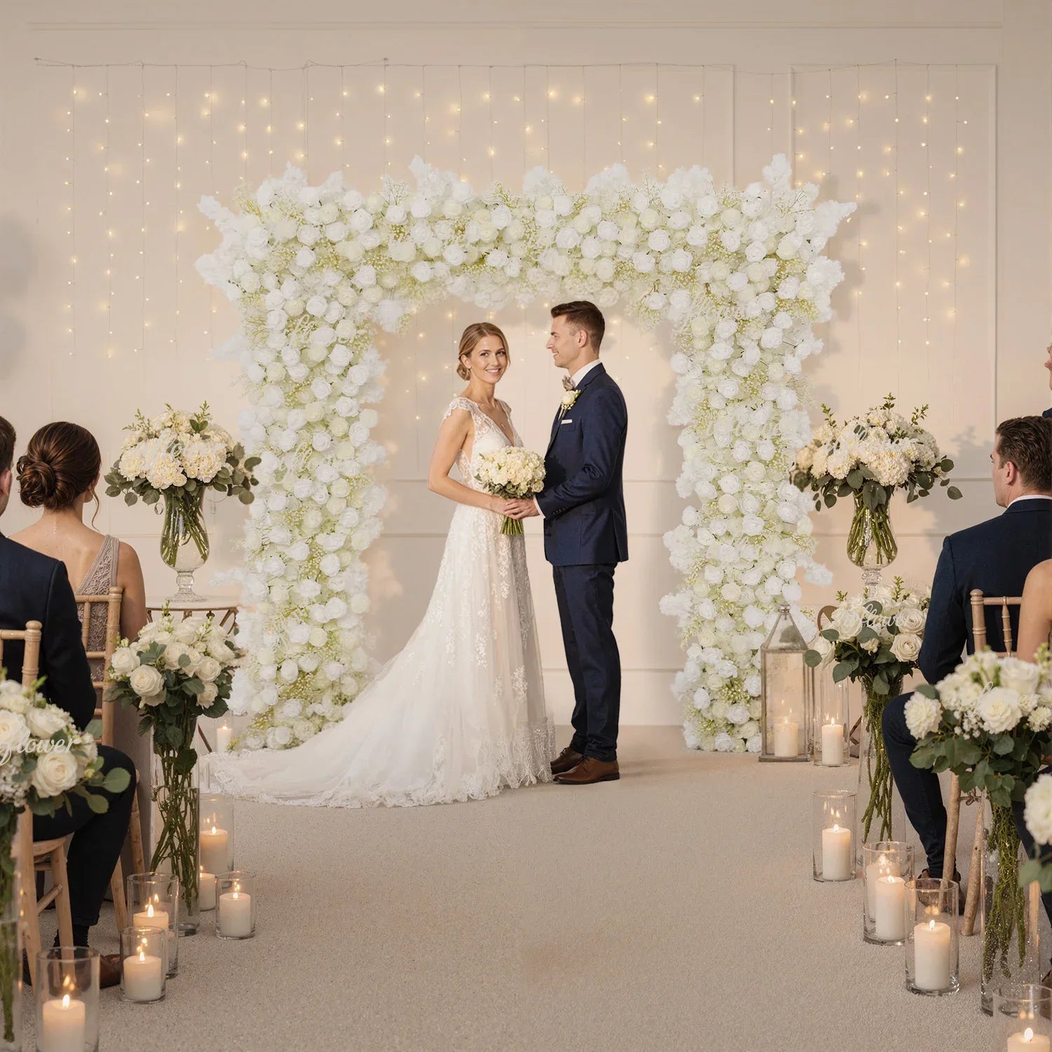 Uflower White Baby breath Rose Wedding Backdrop Arch Decor - Uflower