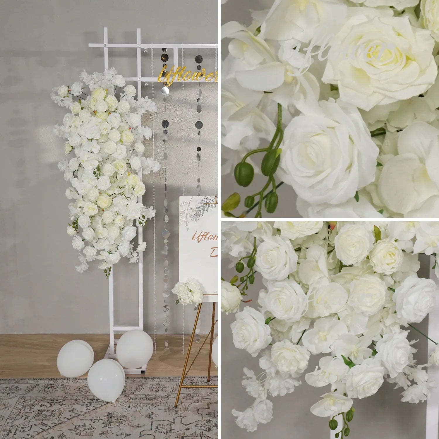 Uflower Artificial White Wedding KT Backdrop Flower Row Decor - Uflower