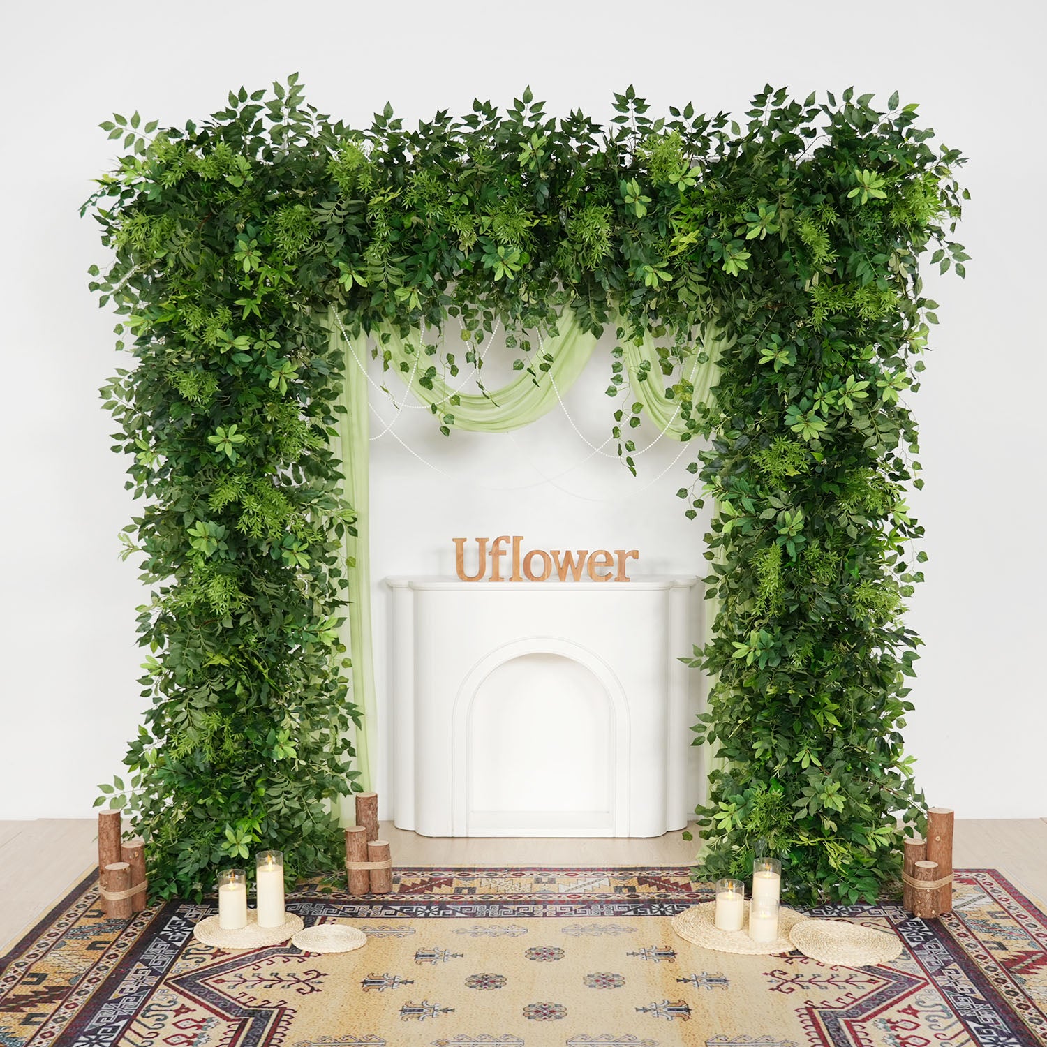Uflower Green Series Wedding Backdrop Arch Decor Floral Arrangement
