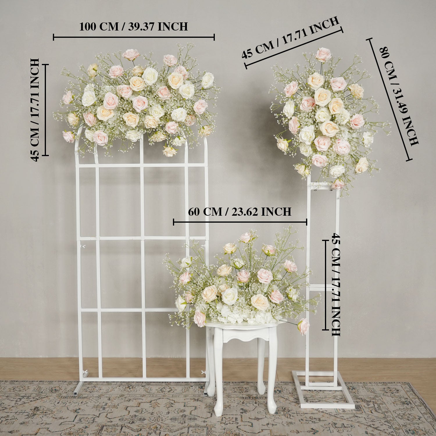 Uflower Champagne White Babysbreath Rose Arrangement Wedding KT Backdrop Decor