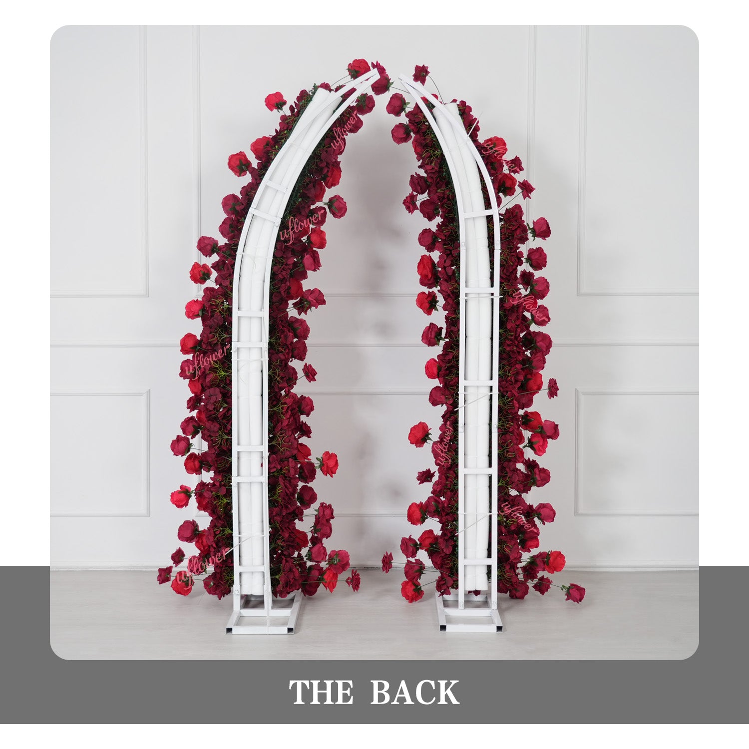 Uflower Red Rose Floral Horn Arch Wedding Party Backdrop Decor