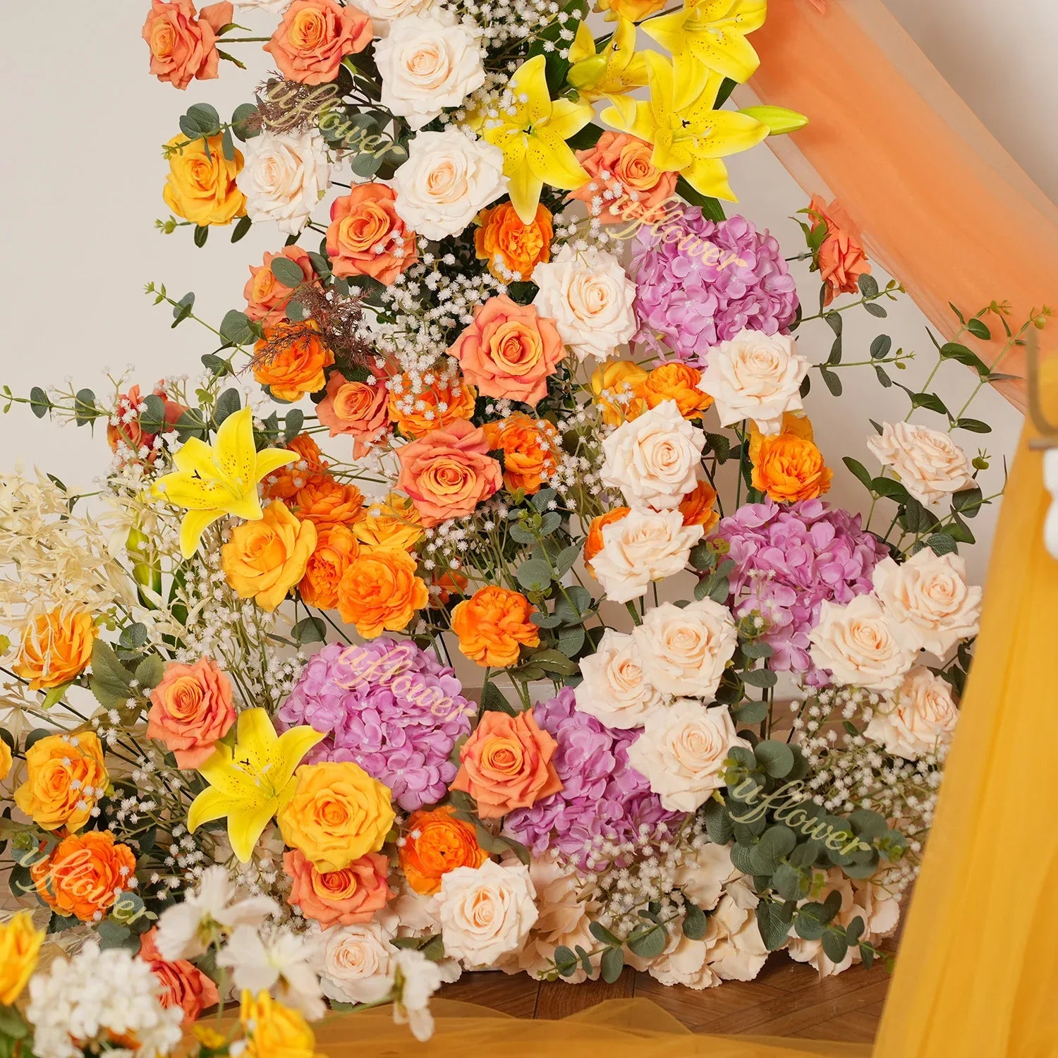 Uflower Orange Yellow Flower Horn Arch Wedding Party Birthday Backdrop Decor SET80139 - Uflower