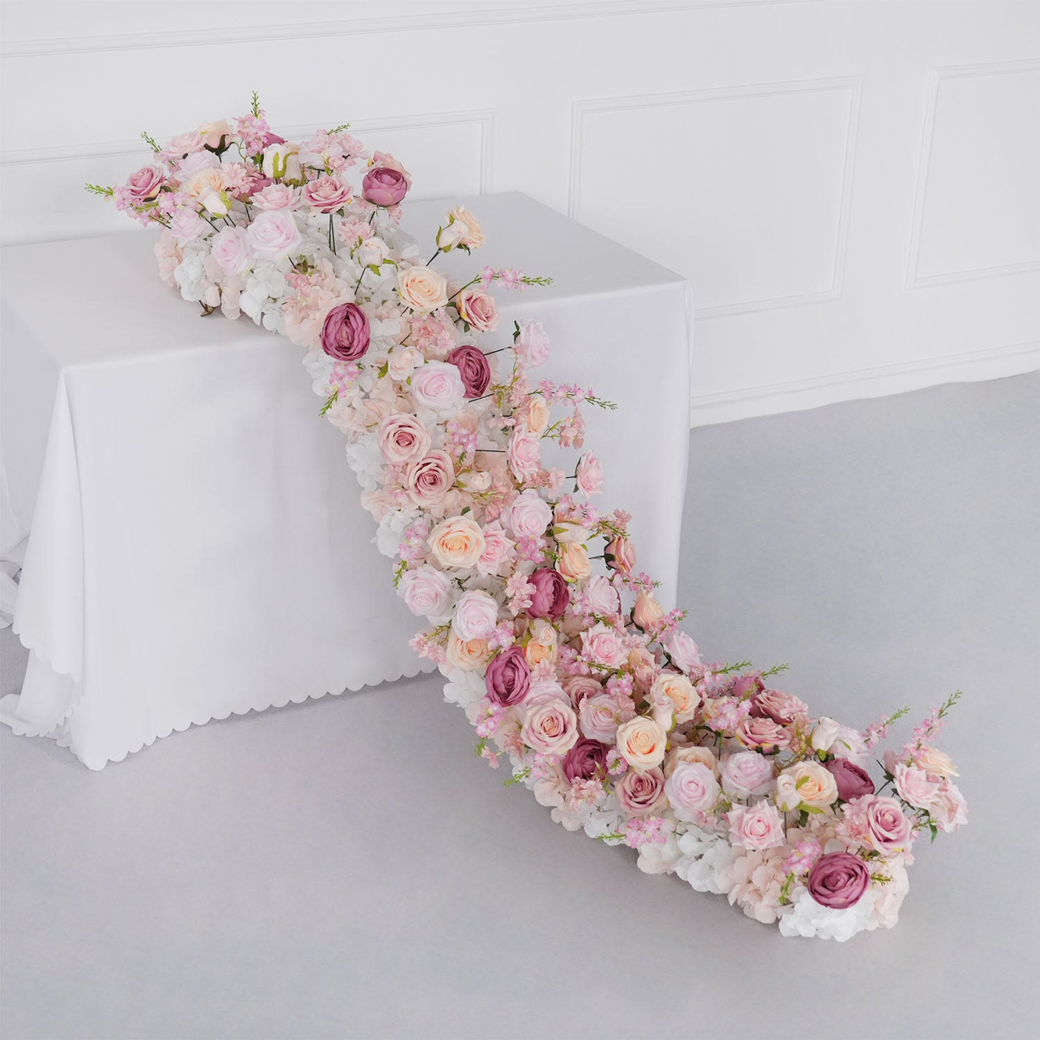 Uflower Pink Rose Sofa Table Runner Floor Flower Arrangement