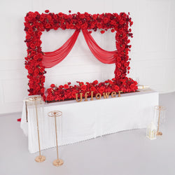 Uflower Red Rose Floral Square Arch Wedding Party Backdrop Decoration
