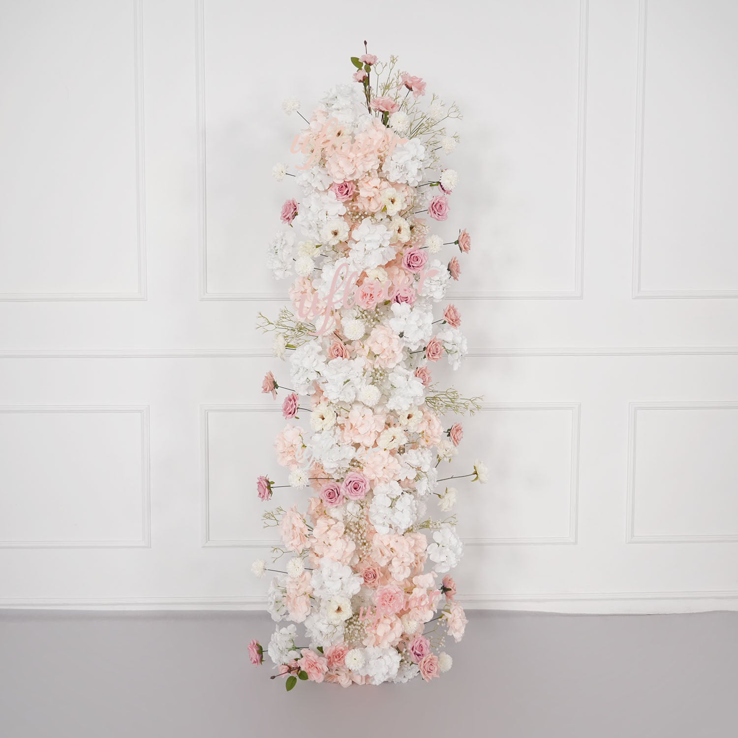Uflower Artificial Pink White Flower Row Wedding KT Backdrop Decor