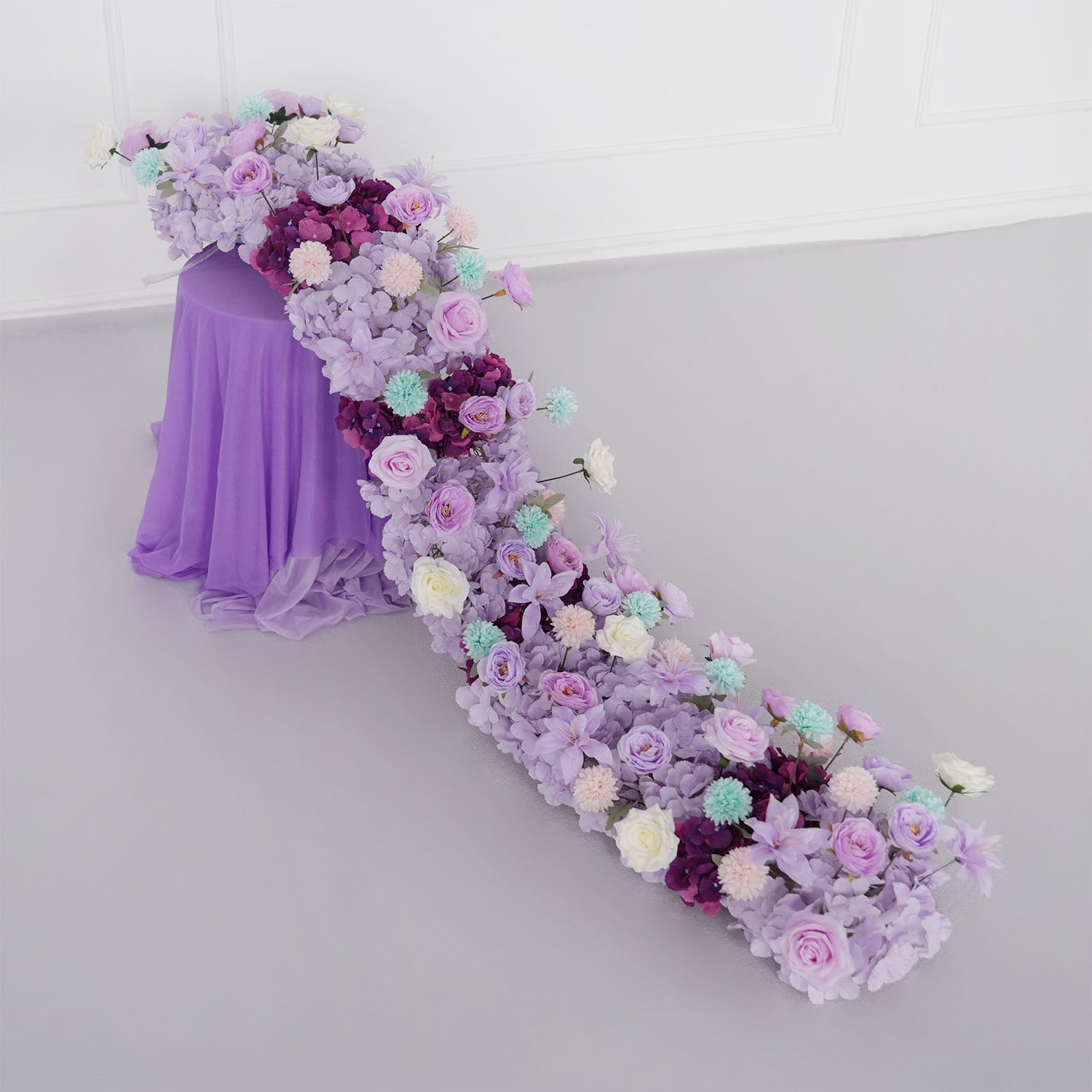 Uflower Purple Flower Row Sofa Table Runner Floor Flower Arrangement
