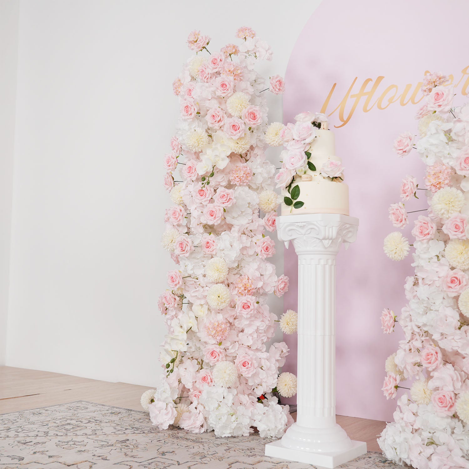 Uflower Pink Rose Orchid Pompoms Wedding Background Arch KT Board Decorative Flower