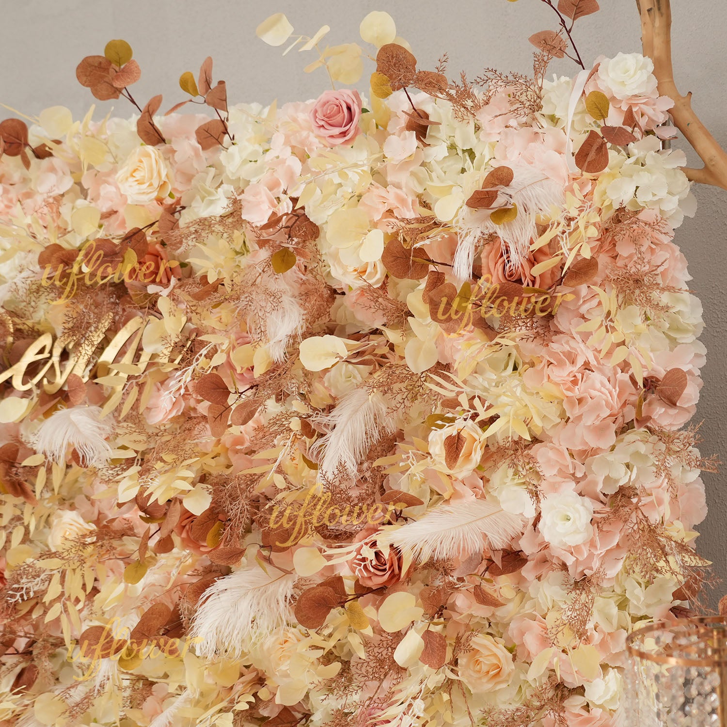 Uflower Khaki Eucalyptus Flower Wall Wedding Party Backdrop Decor