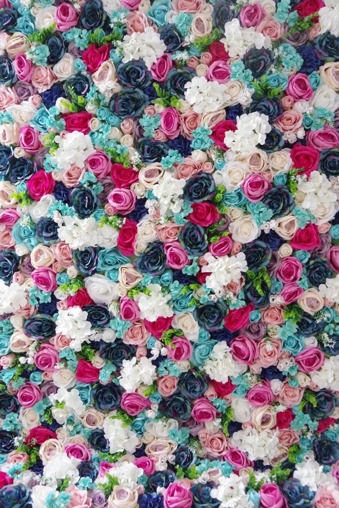 Mixed color simulation of roses and hydrangeas for the wedding background of a wall party