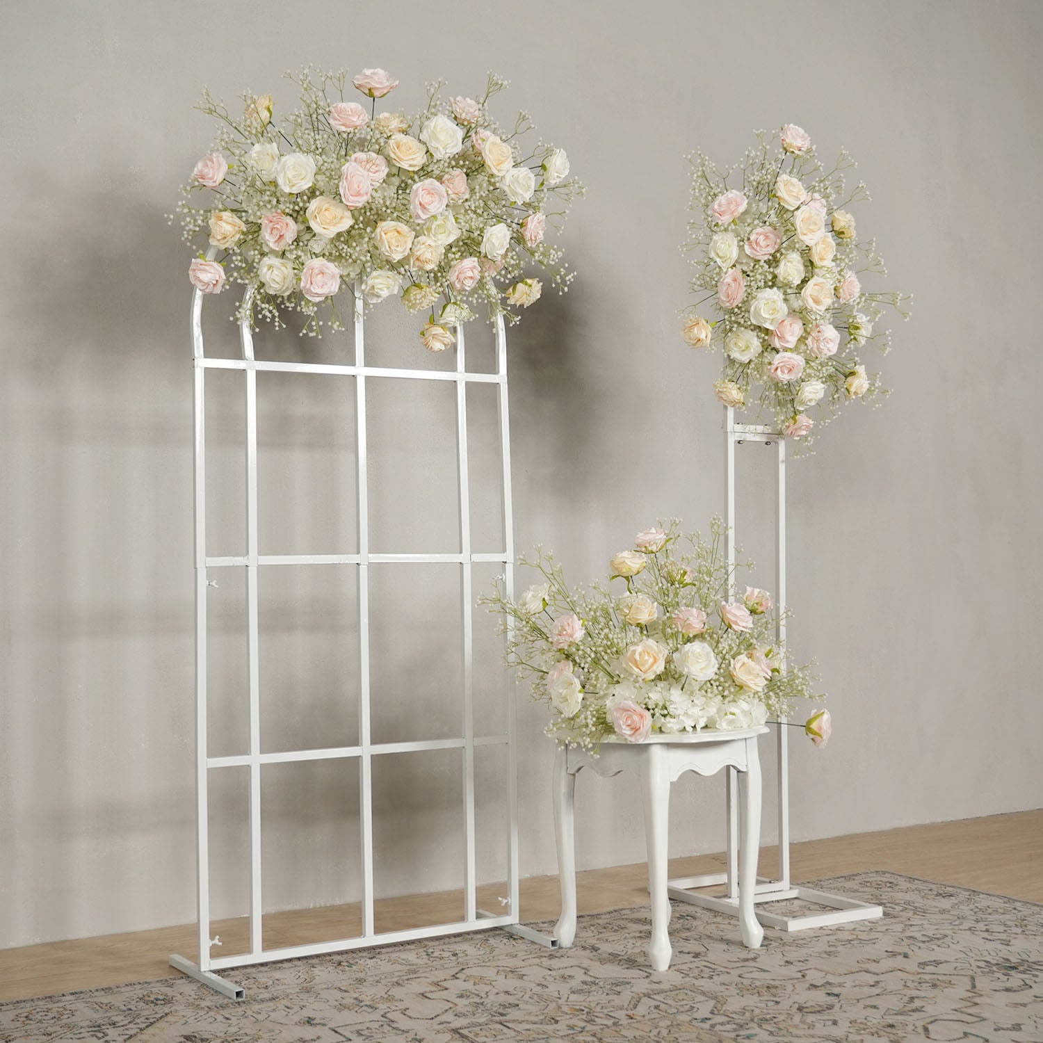 Uflower Champagne White Babysbreath Rose Arrangement Wedding KT Backdrop Decor