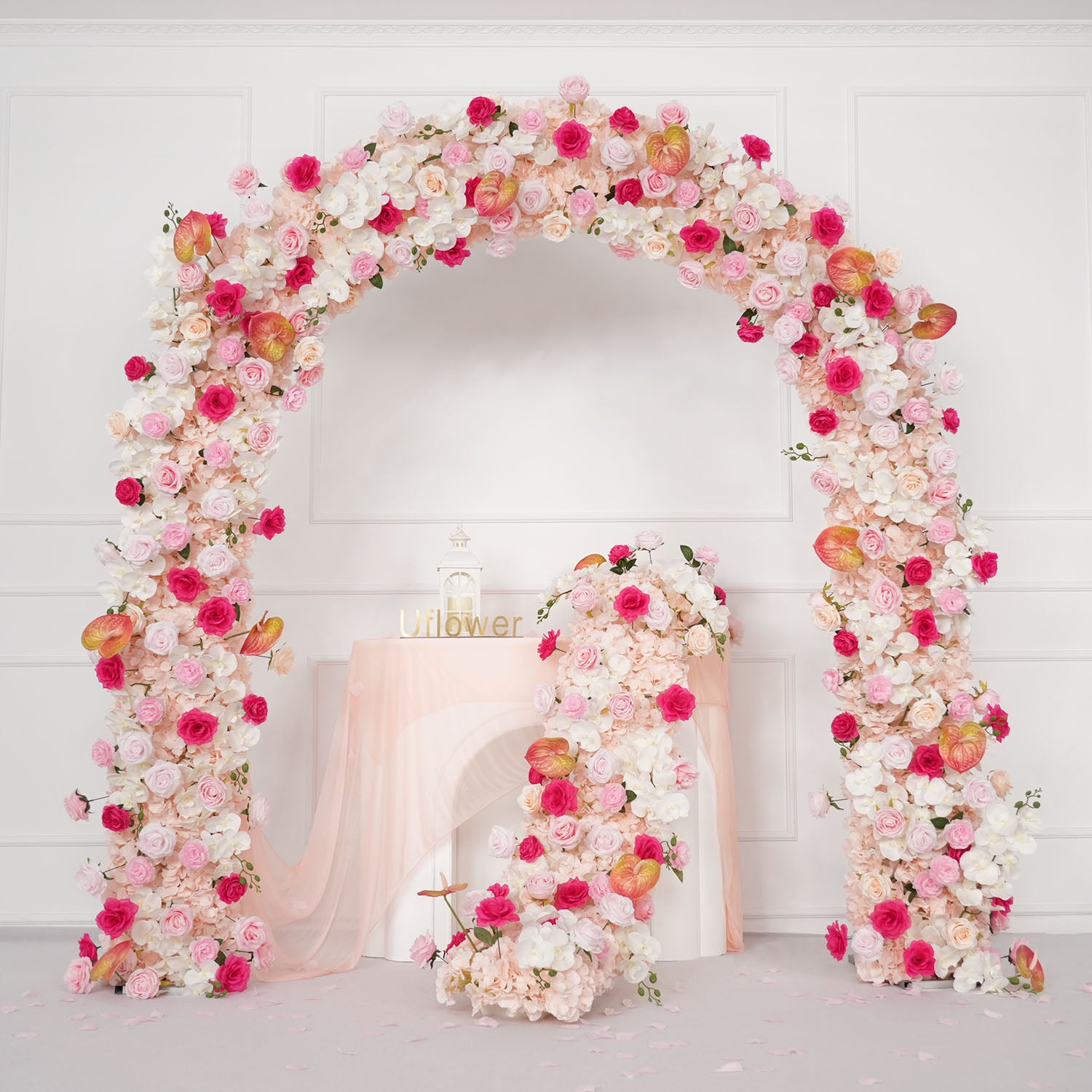 Uflower Pink Rose Floral Door Arch Wedding Party Backdrop Decoration