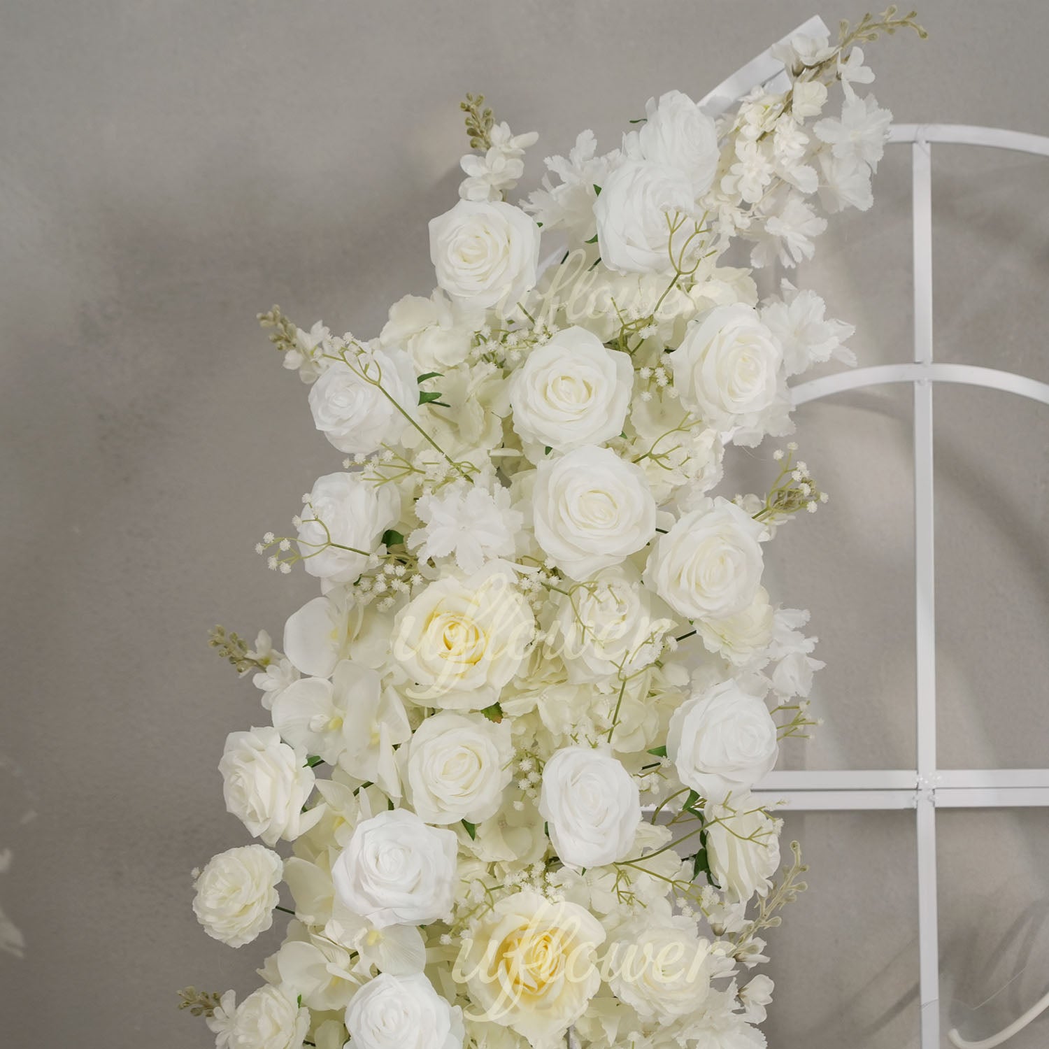 Uflower White Rose Horn Arch Floral Arrangement Wedding Backdrop Decor