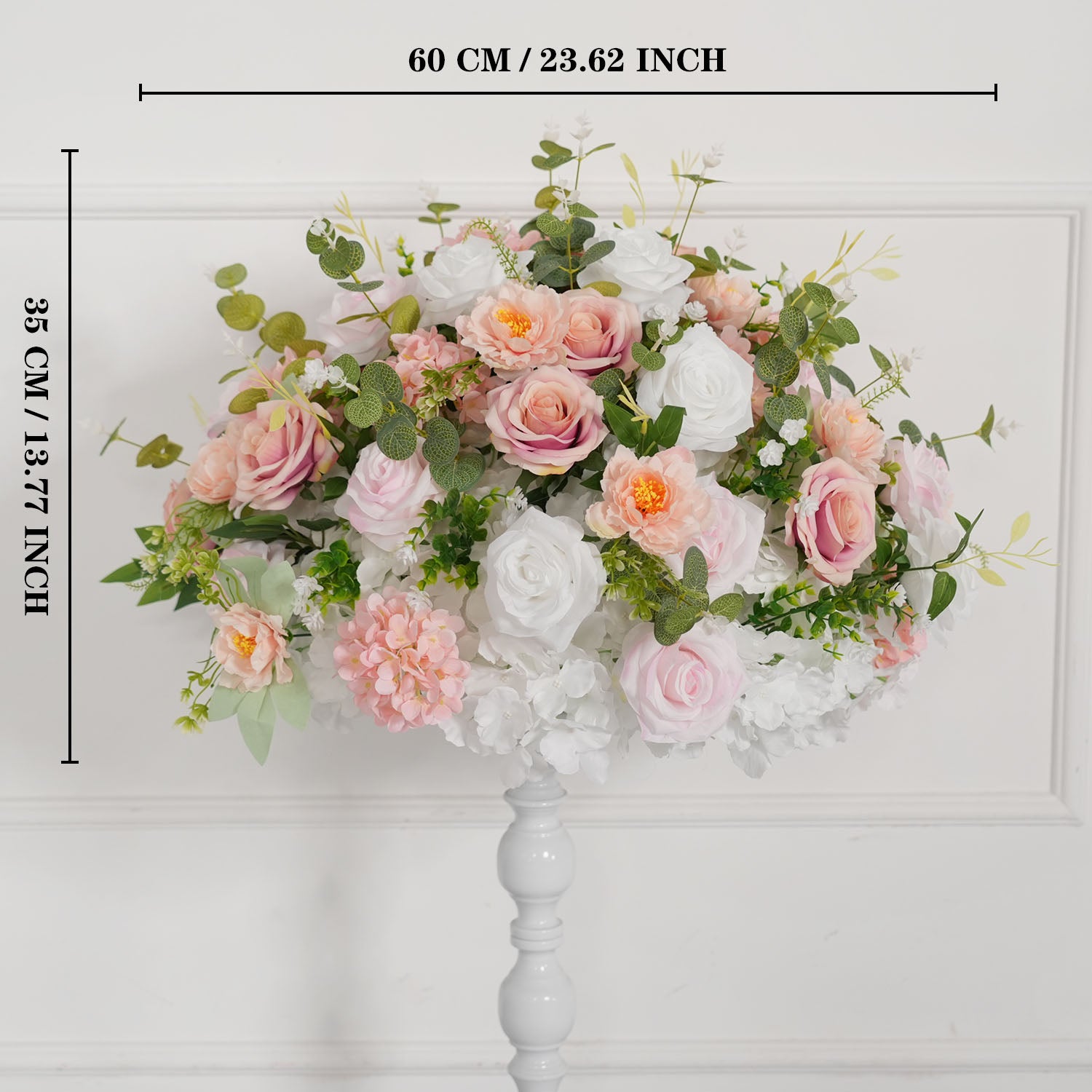 Uflower Pink White Rose Green Leaf Table Centerpieces Floral Ball Wedding Decoration