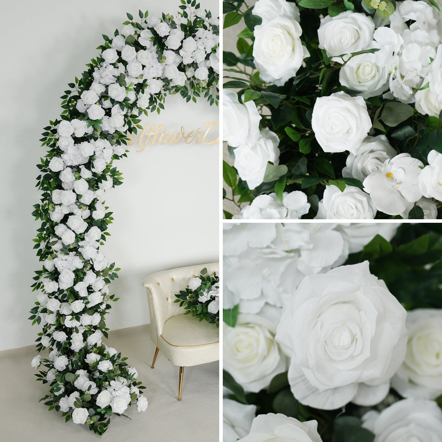 Uflower Green White Rose Willow Leaves Wedding Background Arch Decoration Flower Arrangement