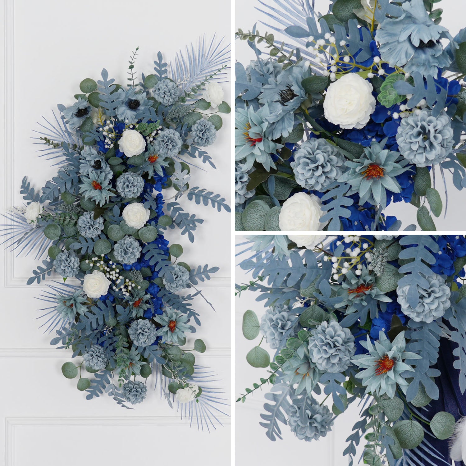 Artificial Grayish Blue Wedding KT Backdrop Flower Row Decor