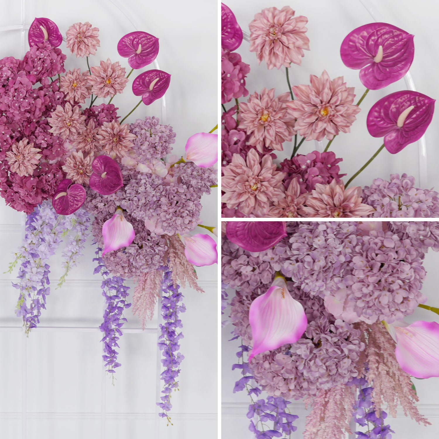 Uflower Rose Hydrangea Calla Lily Wedding Backdrop Arch Hanging Flower Row Floor Floral Arrangement