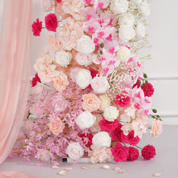 Uflower Pink White Floral Horn Arch Wedding Party Backdrop Decor
