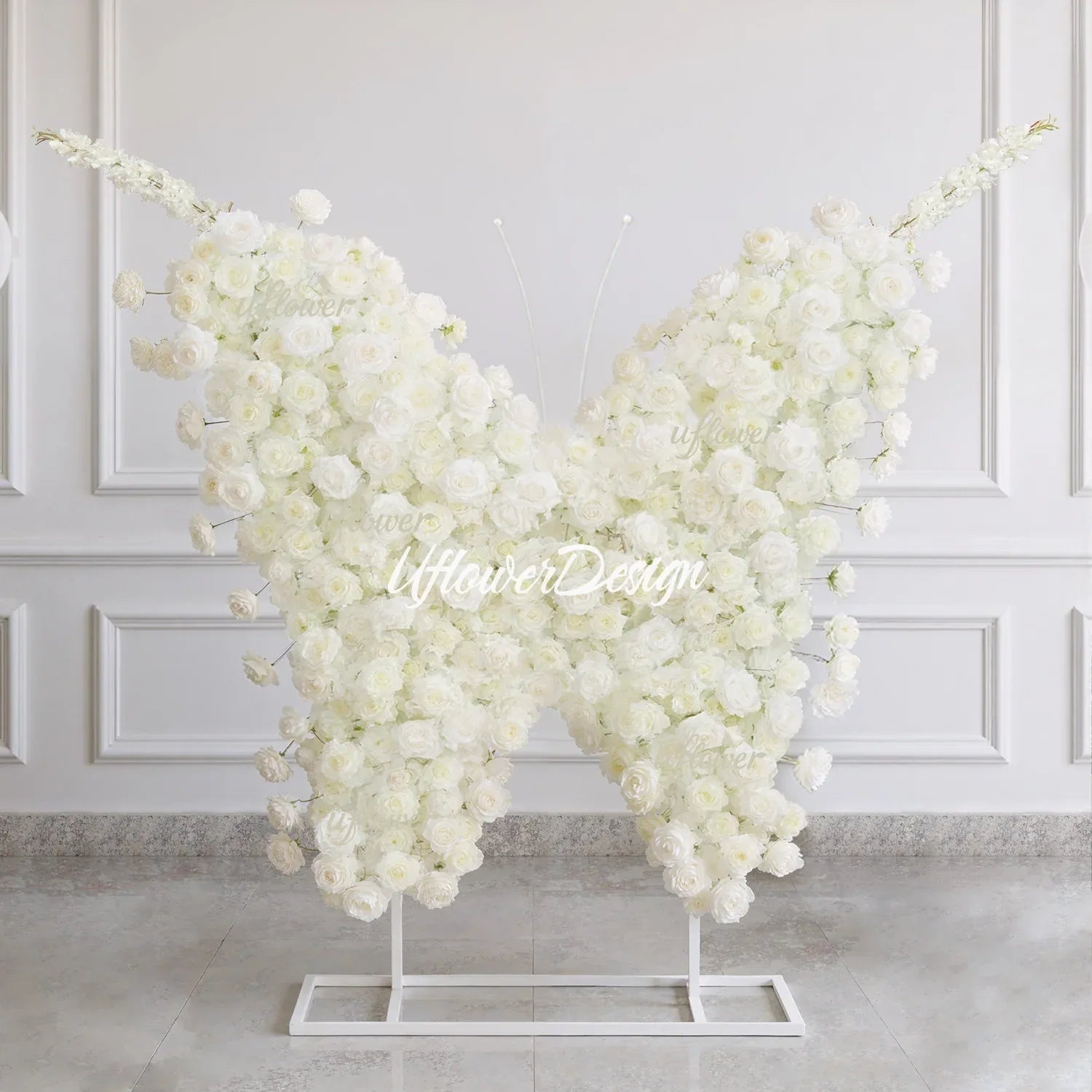 Uflower White Rose Butterfly Shaped Arch Wedding Party Backdrop Decor - Uflower
