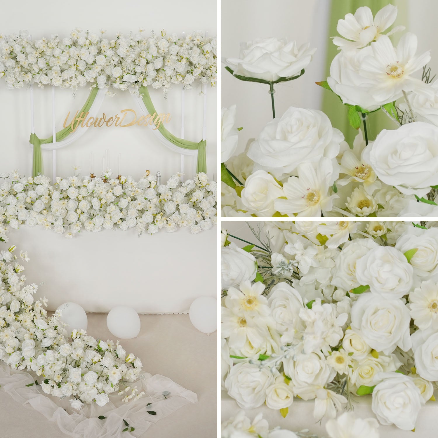 Uflower White Sofa Table Runner Floor Flower Arrangement Wedding KT Backdrop Decor