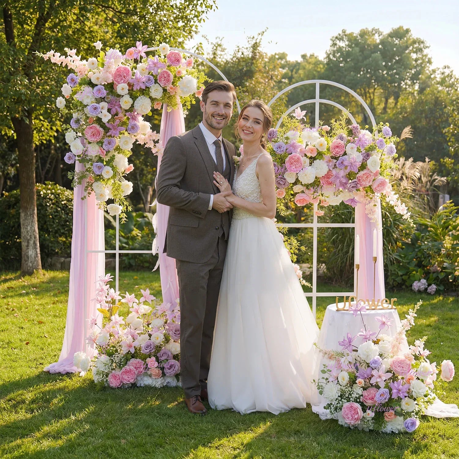 Uflower Artificial Purple Pink Wedding KT Backdrop Flower Row Decor - Uflower