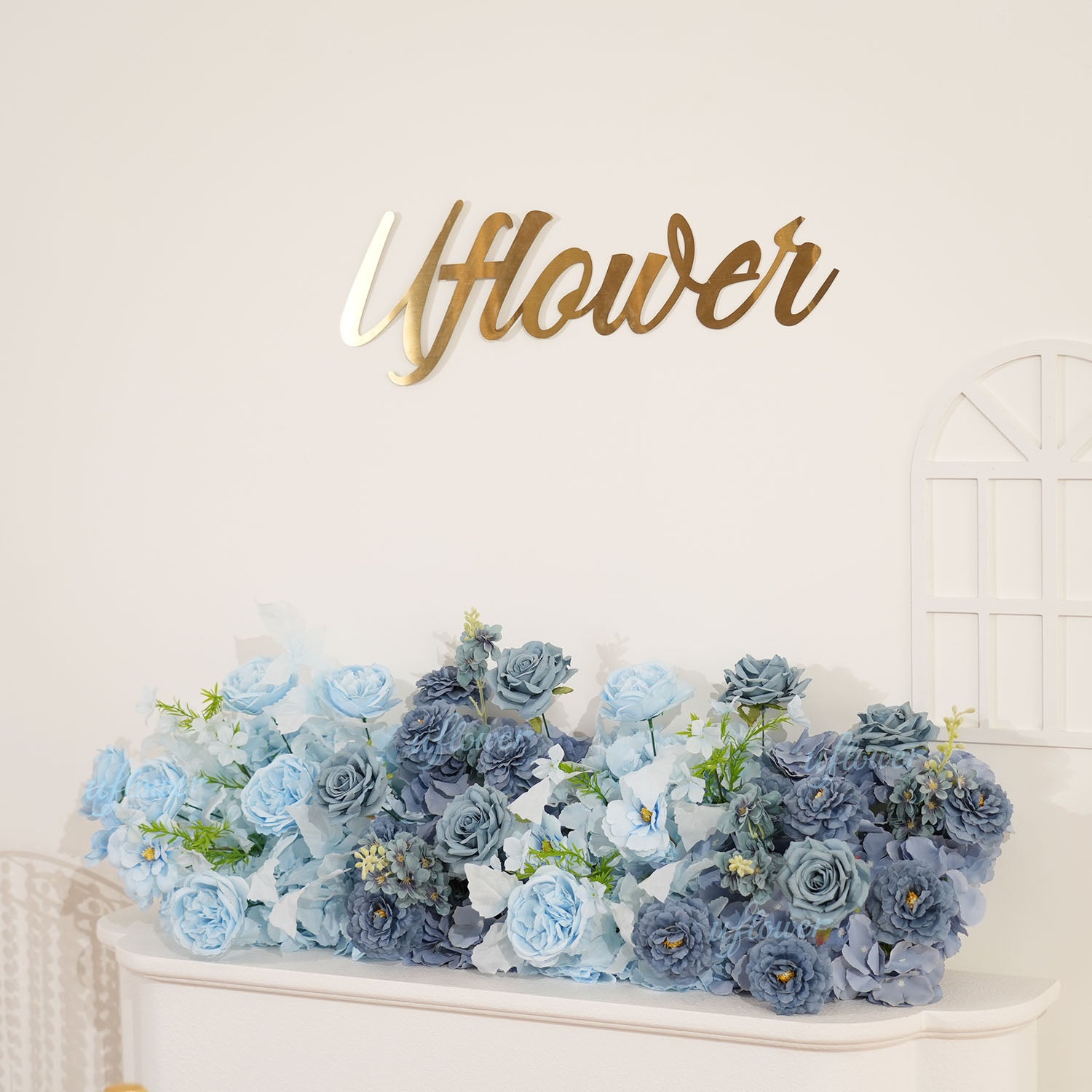 Uflower Smog-Blue Flower Row Decor KT Board Wedding Arrangement Props
