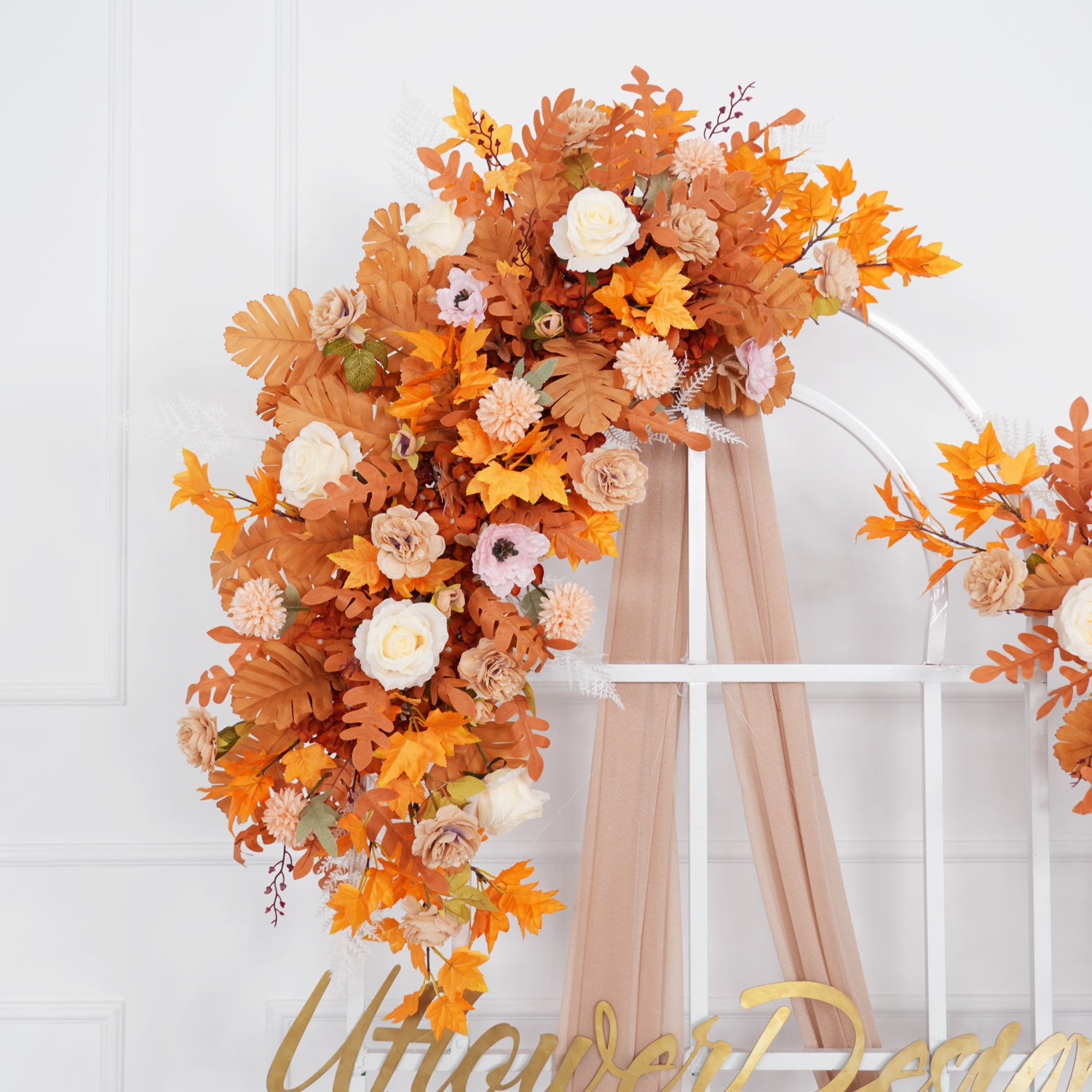 Artificial Orange Wedding KT Backdrop Flower Row Decor