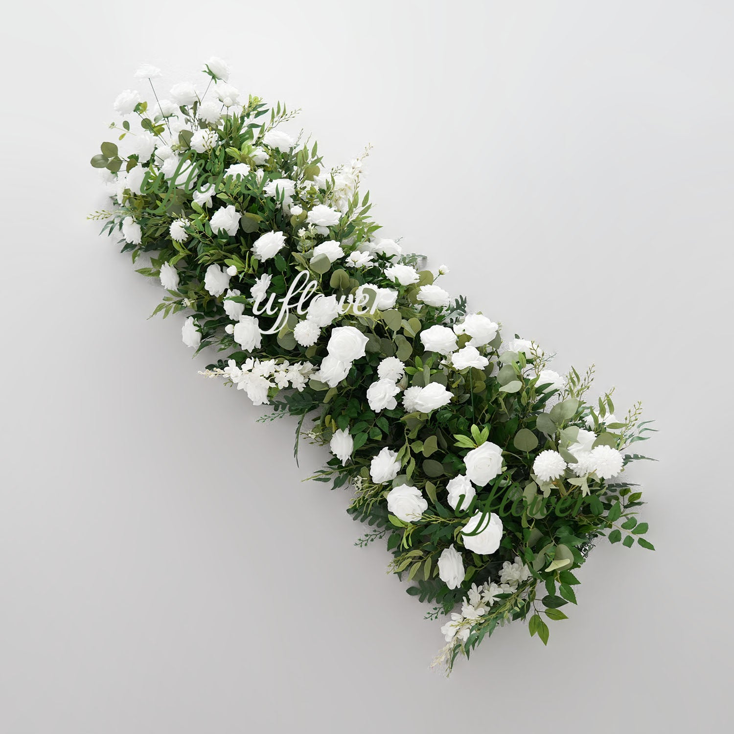 Uflower White Rose Green Leaf Floral Row Decor Wedding Backdrop Door Arch