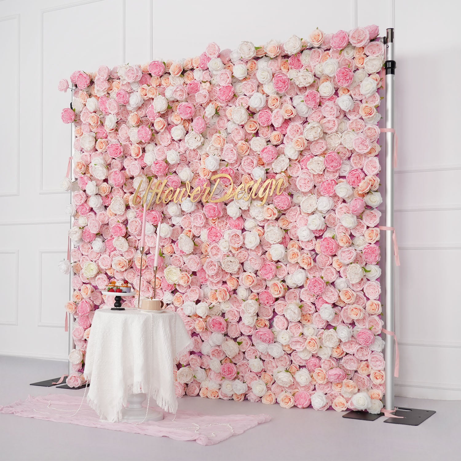 Uflower Artificial Pink Rose Wall Wedding Backdrop Decor