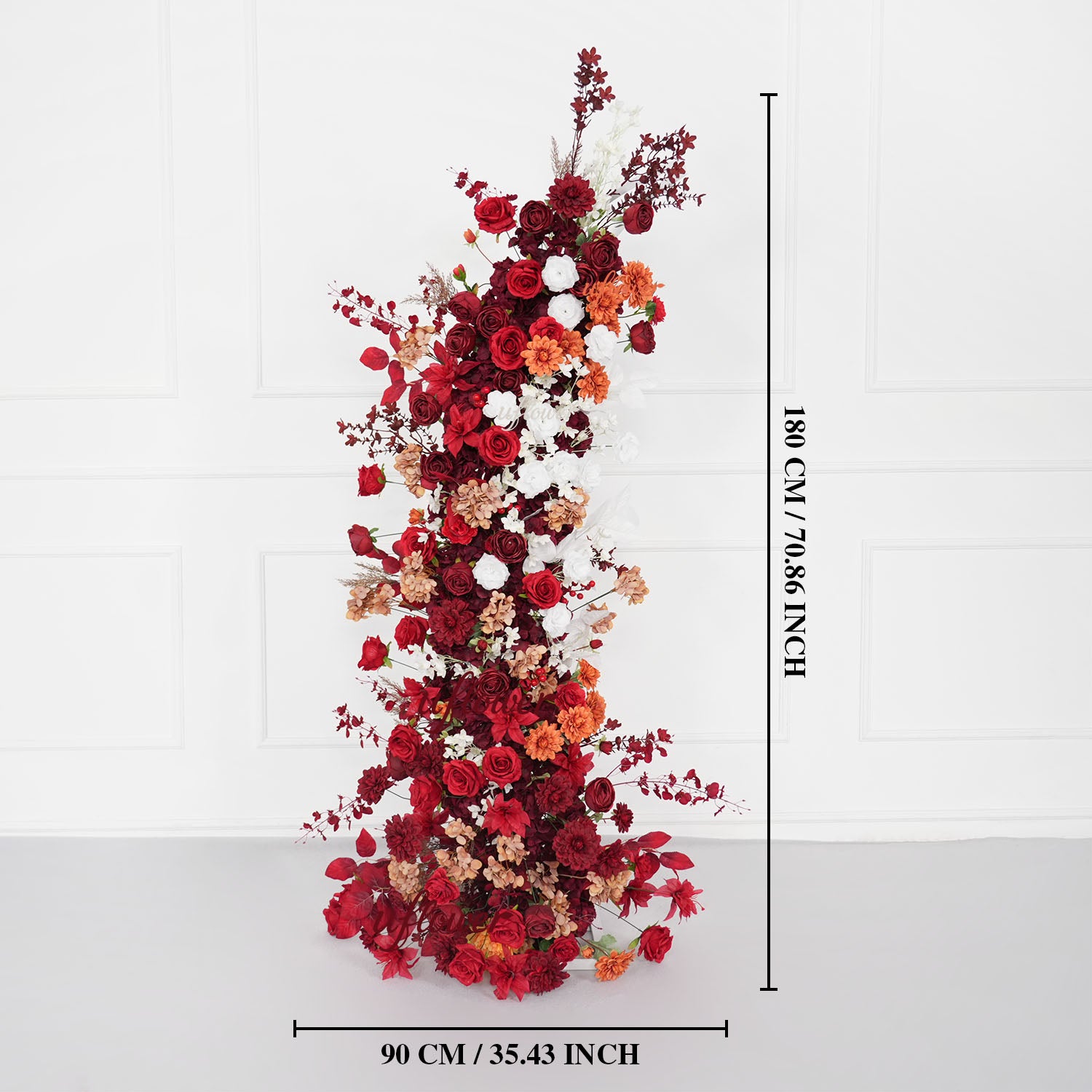 Uflower Autumn Red Rose Floral Horn Arch Wedding Party Backdrop Decor